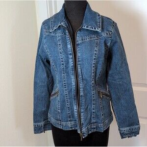 Dressbarn Women's Blue Collared Denim Jacket With Pockets Full Zip Size L